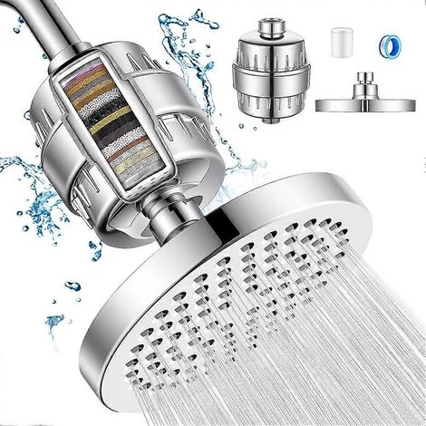 Pommeau de douche filtrant pour eau dure, unité de filtration à main à 15 couches offrant une pression réglable, un débit d'eau élevé et des modes de massage (1/5)