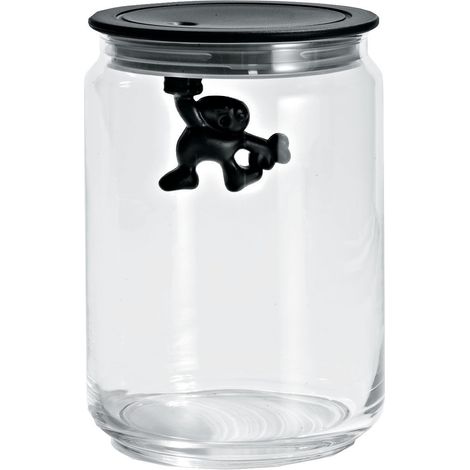 Alessi AMDR05 Gianni a Little Man Holding On Tight Barattolo Ermetico in Vetro con Coperchio in Resina Termoplastica, Nero, 90 cl (1/5)