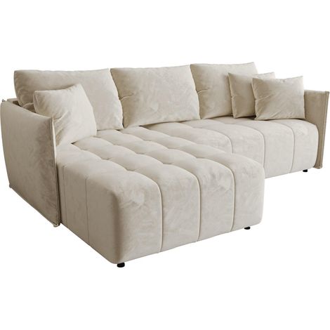 Canapé d’angle velours convertible avec rangement ELIO angle gauche-Beige-angle gauche (1/4)