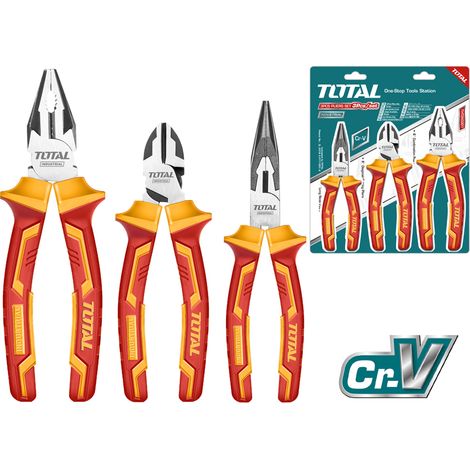SET 3 PINZE ISOLATE PINZA COMBINATA PUNTA BECCHI LUNGHI TRONCHESE Cr-V TOTAL