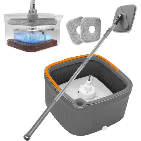 Serpillière Seau Essoreur, Auto-Vissable 360 ° Rotatif Rétractable Serpillière pour Séparer l'eau Claire Et Sale, équipé De 2 Tapis Réutilisables pour Une Large Gamme De Planchers Lot de serpillières (1/5)