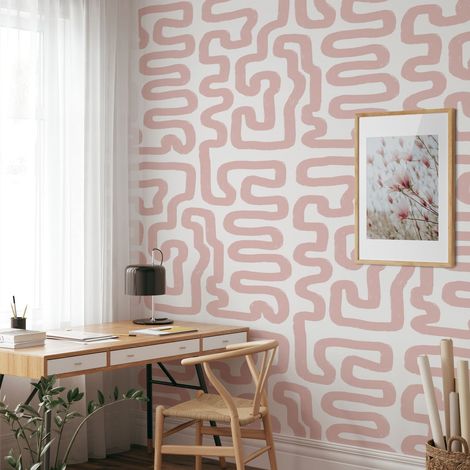 Moderne Tapete mit geometrischem Design in Weiß und Rosa
