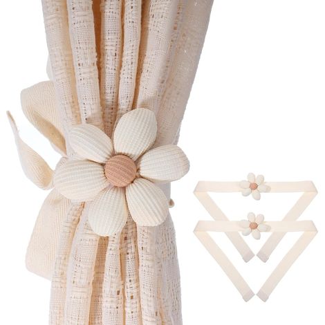 CCYKXALot de 2 embrasses de rideaux mignonnes fleurs - Style bohème - Simples et élégantes - Pour la maison, le bureau, le salon (1/5)