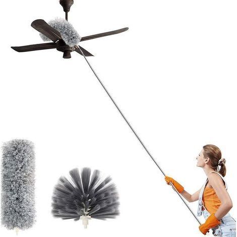 Plumeau télescopique en microfibre pour toiles d'araignée - Brosse pour plafonds hauts - Résistant aux rayures - Lavable et pliable - 250 cm - Outils de nettoyage pour la maison (1/5)