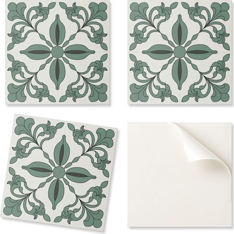 Baldosas de vinilo decorativas para cocina o ba帽o con elegante dise帽o de plantas, 9x30x30 cm.