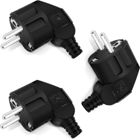 Fiche Schuko coudée, lot de 3, avec contact de terre et manchon anti-torsion, 250 V (16 A), alimentation (1/5)