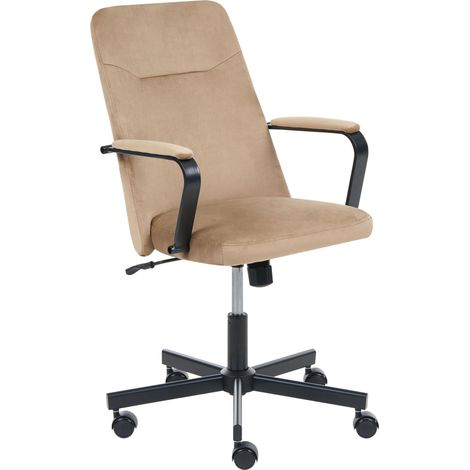 Office Chair Beige Velvet Fabric Swivel Adjustable Height with Armrests Home Office Study Traditional Modern CAROGA (1/5)