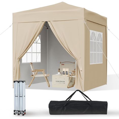 Aoxun Pop Up Pavillon 2x2m étanche avec 4 Panneaux Latéraux, Structure Métallique, Hauteur Réglable, sac de Transport inclus pour Camping et Fêtes