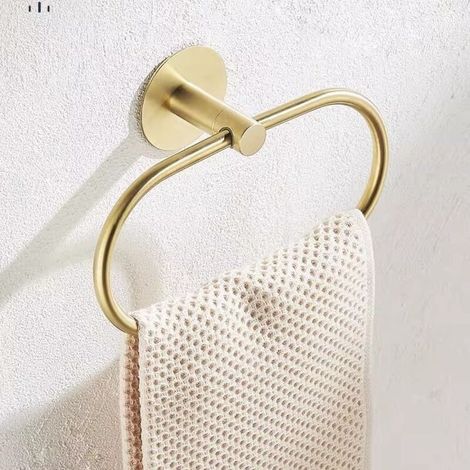 Portasciugamani ovale autoadesivo per bagno in acciaio inox SUS 304 - Montaggio a parete, colore oro (1/4)