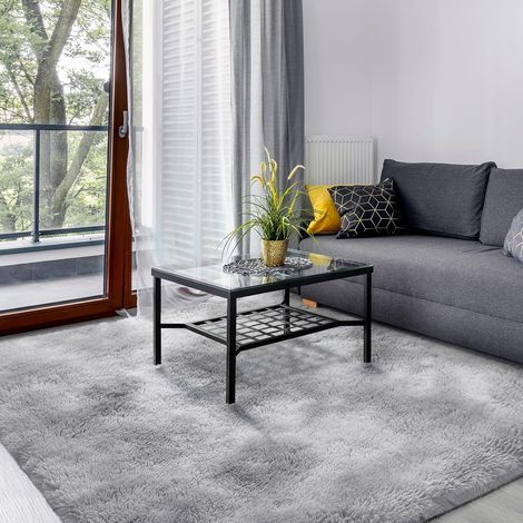 Tappeto Shaggy Lavabile per Soggiorno, Moderno Tappeto Antiscivolo per Interni, Lungo e Soffici, Tappeto Lungo e Morbido per Soggiorno, Camera da Letto, Corridoio, Grigio Chiaro - 160x200 cm (1/5)