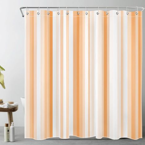 Rayures Orange et Blanches Rideaux de Douche 180x200cm Art Abstrait de l’Ombre Rideaux de Bain avec Crochets,Moderne Extra Longue Imperméable Polyester Anti Moule Salle de Bain Décor (1/5)