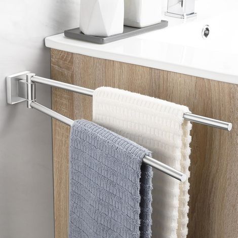 1 - Porte-serviettes mural - Acier inoxydable - Pivotant 180° - Double barre gain de place - Salle de bain cuisine - Argent brossé - 39cm (1/5)