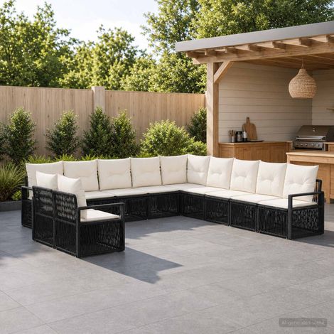 vidaXL Set Divano da Giardino 11 pz Nero polyrattan (1/5)