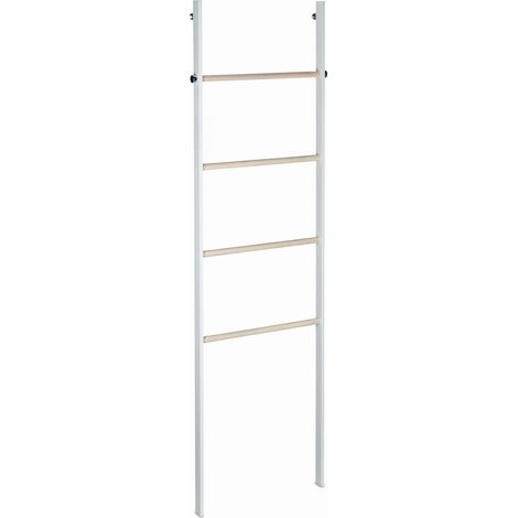 Porte-serviettes échelle décoratif pratique salle de bain 120 x 40 x 5 cm en bois blanc (1/4)