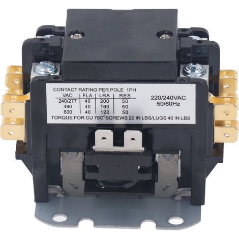 Contacteur pour climatiseur, 40 A, 2 pôles, contacts en alliage d'argent, bobine en cuivre, pour condenseur, compresseur et moteur de système CVC, 220 V (1/5)