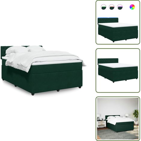Letto a molle - vidaXL Giroletto a Molle con Materasso Verde Scuro 160x200 cm Velluto - Letto con testiera