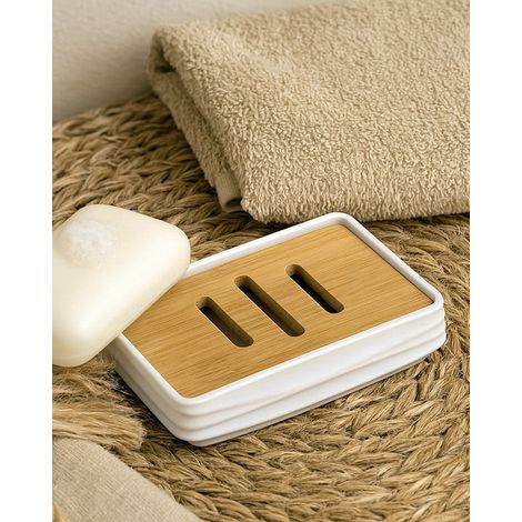 Portasapone in plastica ABS e bamboo bianco Alabama (1/2)