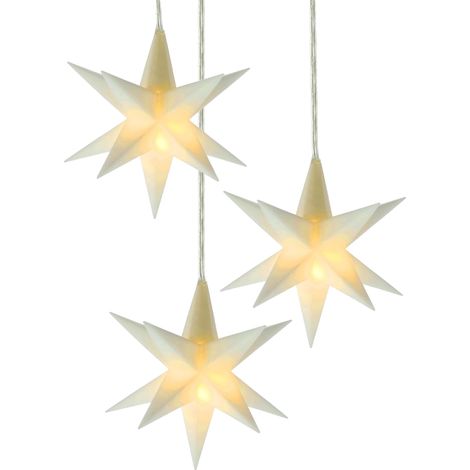 3D Weihnachtsstern 10 cm 3er Set mit Timer - weiß - Deko Leuchtstern Batterie betrieben für Innen