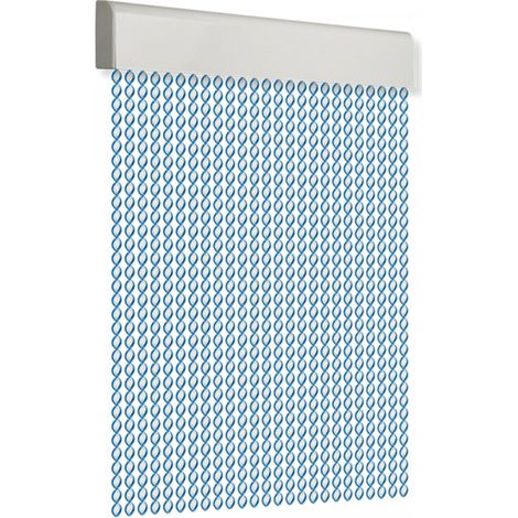 Rideau de porte 90x210cm cordon spiralé n°8 bleu-blanc