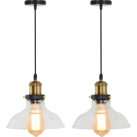 NORCKS 2PCS Lampara Techo De Vidrio Lámparas De Colgar Industrial Interior E27 Lamparas De Techo Retro Negro Para Cocina Dormitorio Sala De Estar Hotel (1/5)