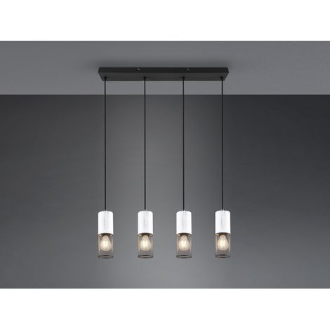 Pendelleuchte TOSH 4-flammig mit Holz Weiß und Drahtgeflecht, Breite 65cm