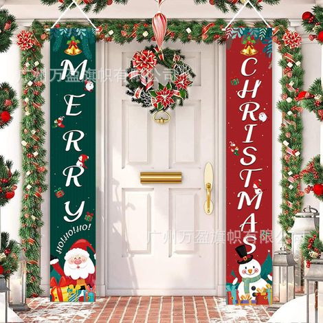 2 distiques de Noël, décorations extérieures, drapeaux extérieurs, drapeaux suspendus de décoration de Noël bicolores, tissu suspendu ambiance festive 180 cm x 30 cm Tissu polyester 100D (1/4)
