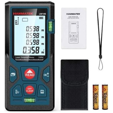 Dispositivo de medición láser digital LM50 de 50 m, longitud, área, volumen y teorema de Pitágoras con retroiluminación LCD, IP54 (50 m) (1/4)