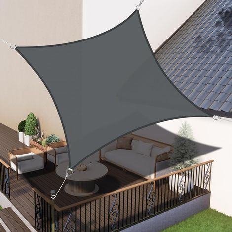 Voile d'ombrage 2x2m Rectangulaire Imperméable à l'eau Toile d'ombrage avec 95% de Protection UV pour Patio Extérieur Jardin,Gris Foncé