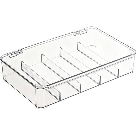 Transparente Brillenaufbewahrungsbox mit Deckel und 5 Fächern (26,8 x 18,5 x 6 cm) – Staubdichter Organizer für 5 Sonnenbrillen oder Lesebrillen (1/5)