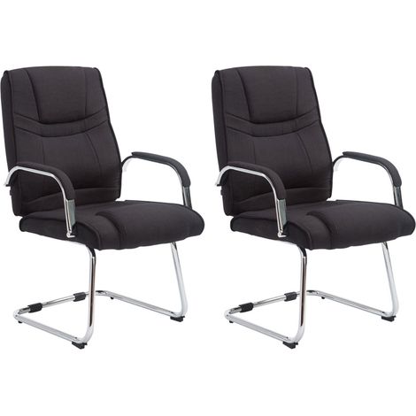 Juego de 2 sillas de oficina sin ruedas reposabrazos silla de visitas carga máxima 180 kg tela negra estructura de metal 100008620 (1/5)