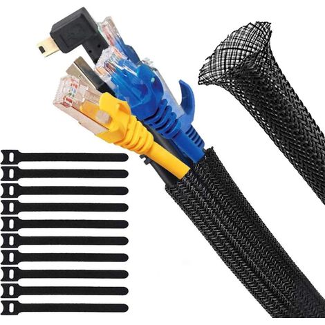 Manicotto intrecciato regolabile 3M, gestione cavi in ​​PET, custodia intrecciata divisa, organizzatore cavi, protezione per cavi TV/computer/USB/audio/video