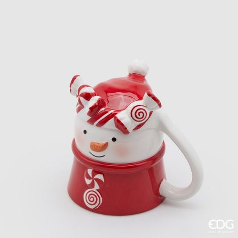 EDG Enzo De Gasperi Tazza Uomo Neve Rovesciato Natale H 12 Cm D 10 Cm White Red