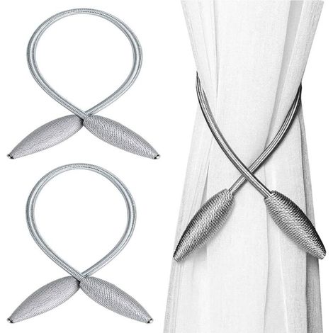 2 Pièces Embrasses à Rideaux Clip, Embrasse Rideau, Alliage Polyester Embrasses de Rideau, pour la Décoration Fenêtre Cuisine Chambre à Coucher du Ssalon de Bureau à Domicile (Gris