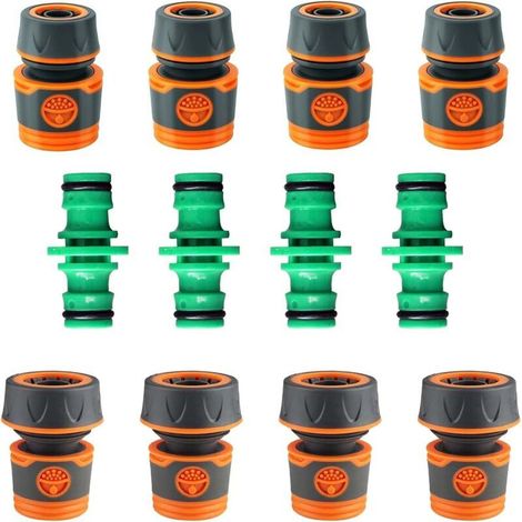 12 Connecteur Tuyau Arrosage, Raccord d'Arrosage 19mm 25 mm, Rapide Arrosage 1/2 in Rapides 3/4 in, Raccords Bidirectionnels Plastique Set - (1/4)