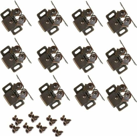 12er-Pack Doppelrollschrankverschlüsse, Riegel für Türen, Türverschluss aus poliertem Messing, Türschließer für Türen, Schränke, Schubladen, Schränke – Bronze (1/4)