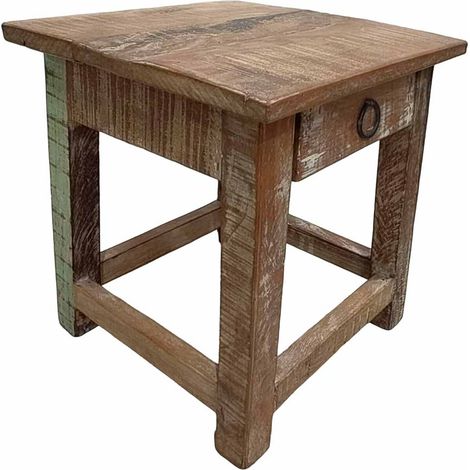 Taburete con cajón de madera acabado artesanal 25x25x29 h cm