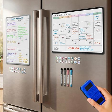 Tableau Blanc Magnétique pour Frigo, Planning Hebdomadaire & Mensuel (1/5)