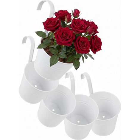 Lot de 4 paniers Suspendus en Fer galvanisé, Pots à Fleurs avec poignée Amovible et Trou de Drainage, résistants aux intempéries pour intérieur Balcon terrasse Jardin (1/5)