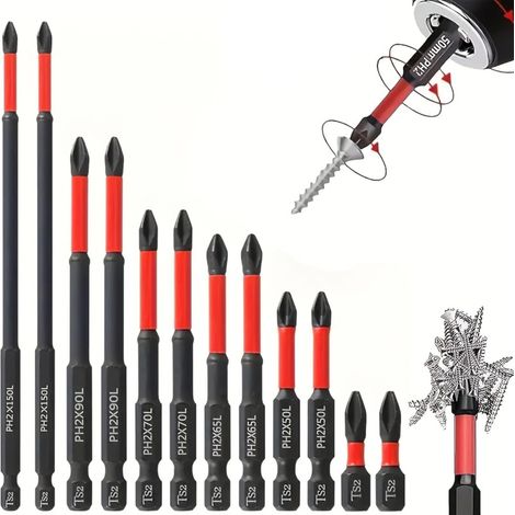 Set mit 12 Phillips-Schraubendreherbits, magnetisches PH2-Schraubendreherbit-Set in Industriequalität (1/4)