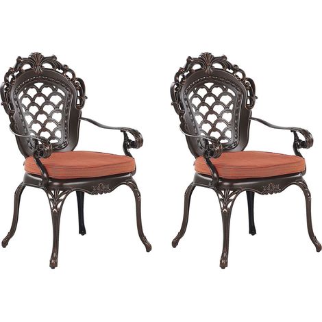 Set di 2 sedie da Giardino in Alluminio Marrone con Cuscino in Poliestere Lizzano