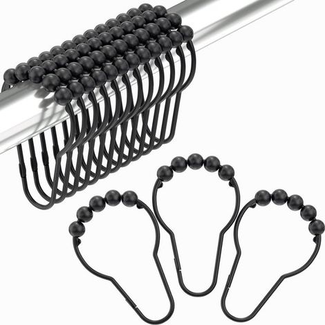 Ganci decorativi in acciaio inox per tende da doccia, set da 12, neri. (1/5)