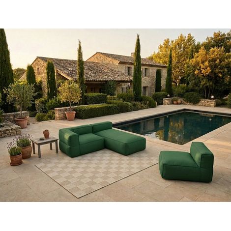 BOBOCHIC - Canapé de jardin modulable GIULIA avec bâche de protection, 1 chauffeuse 1 place, 1 angle et 1 méridienne Vert (1/5)