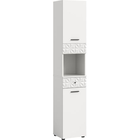 Prisma Hochschrank Bad 2 Türen, 1 Schublade, 1 Regal Weiß.