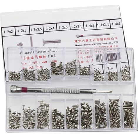 Caja surtida - Tornillos - Juego de 500 mini tornillos de reparación, 18 tamaños M1.2/M1.4/M2 Microtornillos (Plata) (1/2)