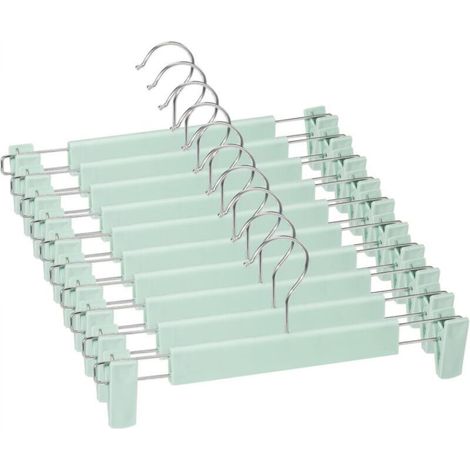 Lot de 10 cintres pour jupes, pantalons avec 2 pinces réglables antidérapantes pour pantalons suspendus, chaussettes, jupes, menthe (1/5)