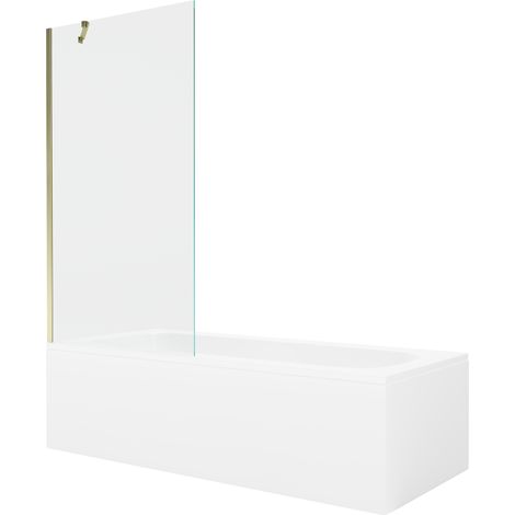 Baignoire rectangulaire Mexen Vega 160 x 70 cm avec habillage et paroi 1 volet 90 cm, transparent, doré - 550116070X9509000050 (1/5)