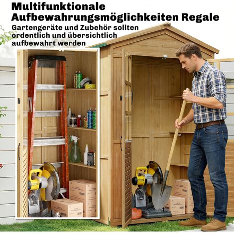 Armoire de jardin en bois, abri de rangement avec étagères, fenêtres acryliques, porte verrouillable, plancher, toit en asphalte, panneau de ventilation (1/5)