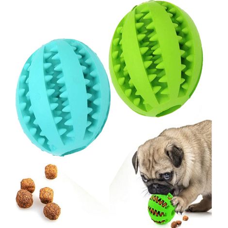 Set di 2 palline giocattolo per cani - Pulizia dei denti, dispenser di cibo (blu/verde)