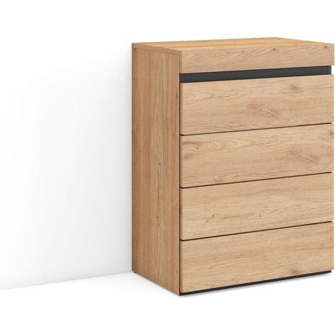 Skraut Home – Commode enfant 57x35x75cm – 4 tiroirs avec ouverture à pression – Style moderne en chêne et noir – Grande capacité de rangement (1/5)
