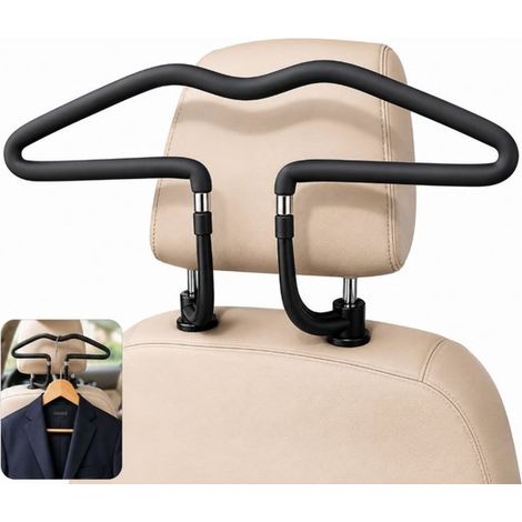 Cintre pour voiture – Robuste – Acier inoxydable – 45 x 25 cm – Universel – Pour costumes, vestes, manteaux – Noir (1/5)